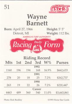 1993 Jockey Star #51 Wayne Barnett Back